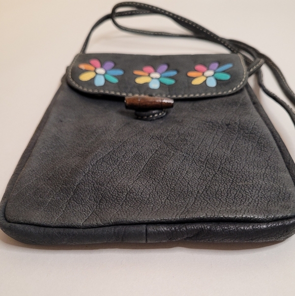 Emily Ann Of Boca Raton Artisan Leather Crossbody Bag Hand Painted Folk Florals - Picture 4 of 10